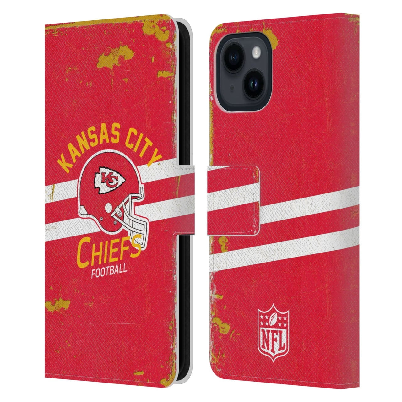 Head Case Designs NFL Kansas City Chiefs Logo Art Helmet Distressed Leather Book Wallet Case Cover For Apple iPhone 15