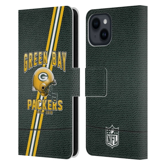 Head Case Designs NFL Green Bay Packers Logo Art Football Stripes Leather Book Wallet Case Cover For Apple iPhone 15