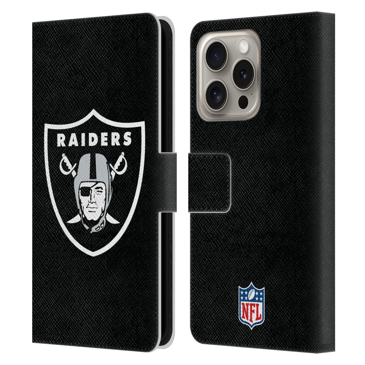 Head Case Designs NFL Las Vegas Raiders Logo Plain Leather Book Wallet Case Cover For Apple iPhone 16 Pro
