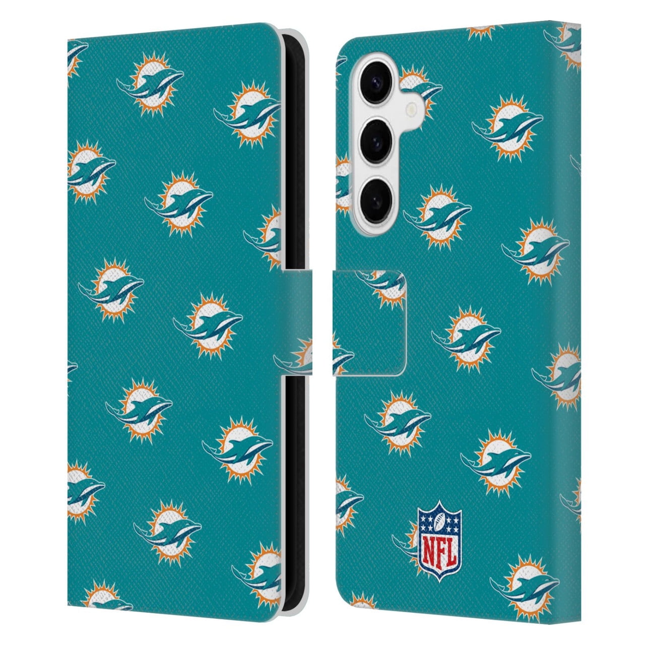 Head Case Designs NFL Miami Dolphins Artwork Patterns Leather Book Wallet Case Cover For Samsung Galaxy S24+ 5G