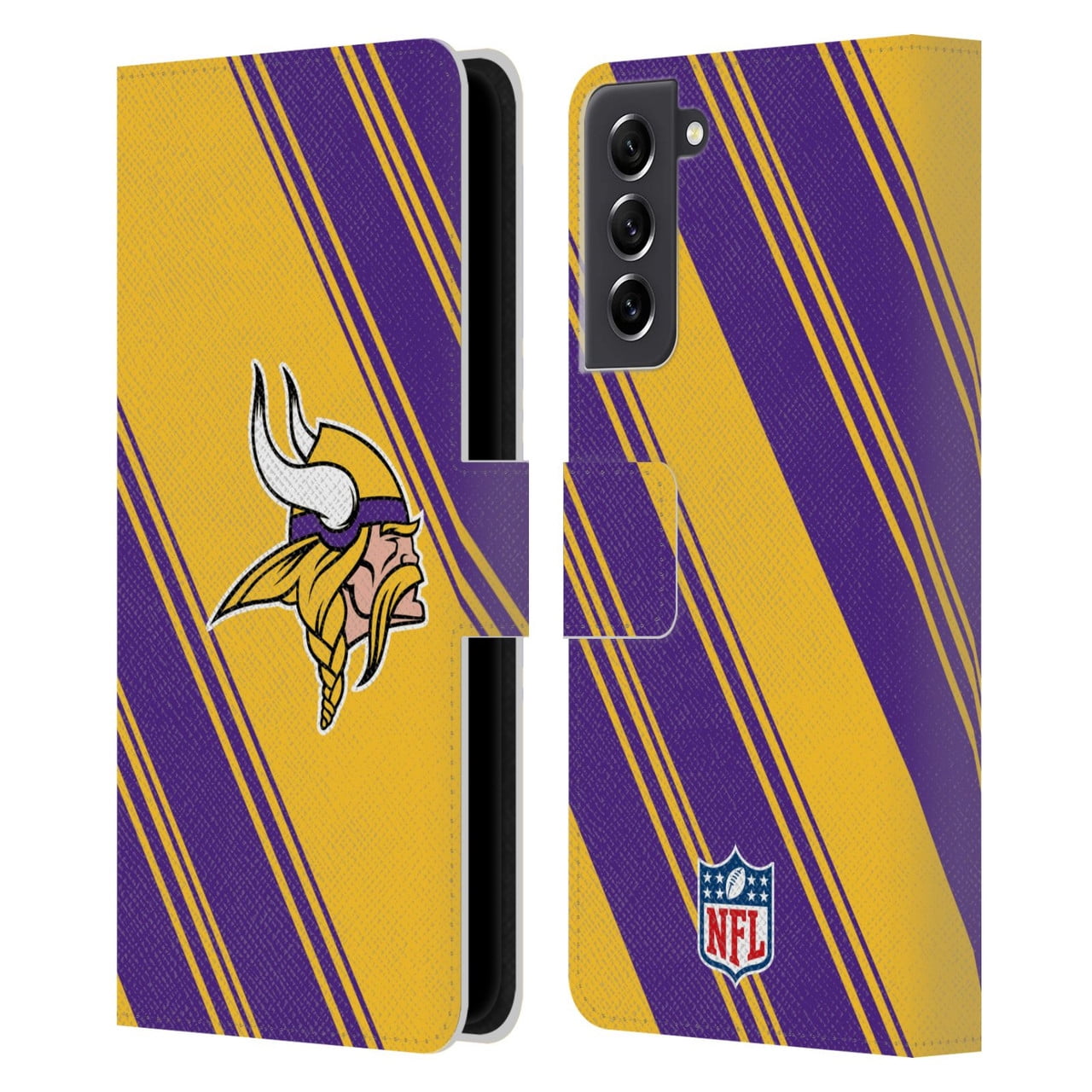 Head Case Designs NFL Minnesota Vikings Artwork Stripes Leather Book Wallet Case Cover For Samsung Galaxy S21 FE 5G