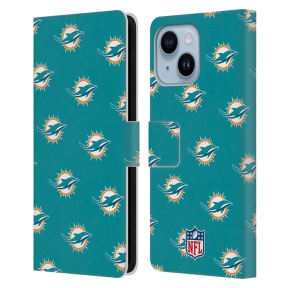 Head Case Designs NFL Miami Dolphins Artwork Patterns Leather Book Wallet Case Cover For Apple iPhone 14 Plus
