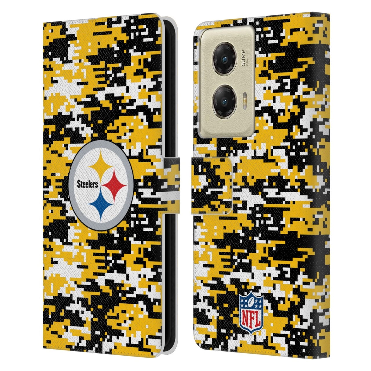 Head Case Designs NFL Pittsburgh Steelers Graphics Digital Camouflage Leather Book Wallet Case Cover For Motorola Moto G Stylus 5G (2024)