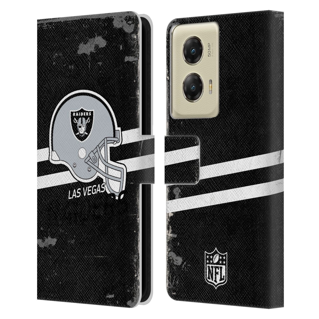 Head Case Designs NFL Las Vegas Raiders Logo Art Helmet Distressed Look 100th Leather Book Wallet Case Cover For Motorola Moto G Stylus 5G (2024)