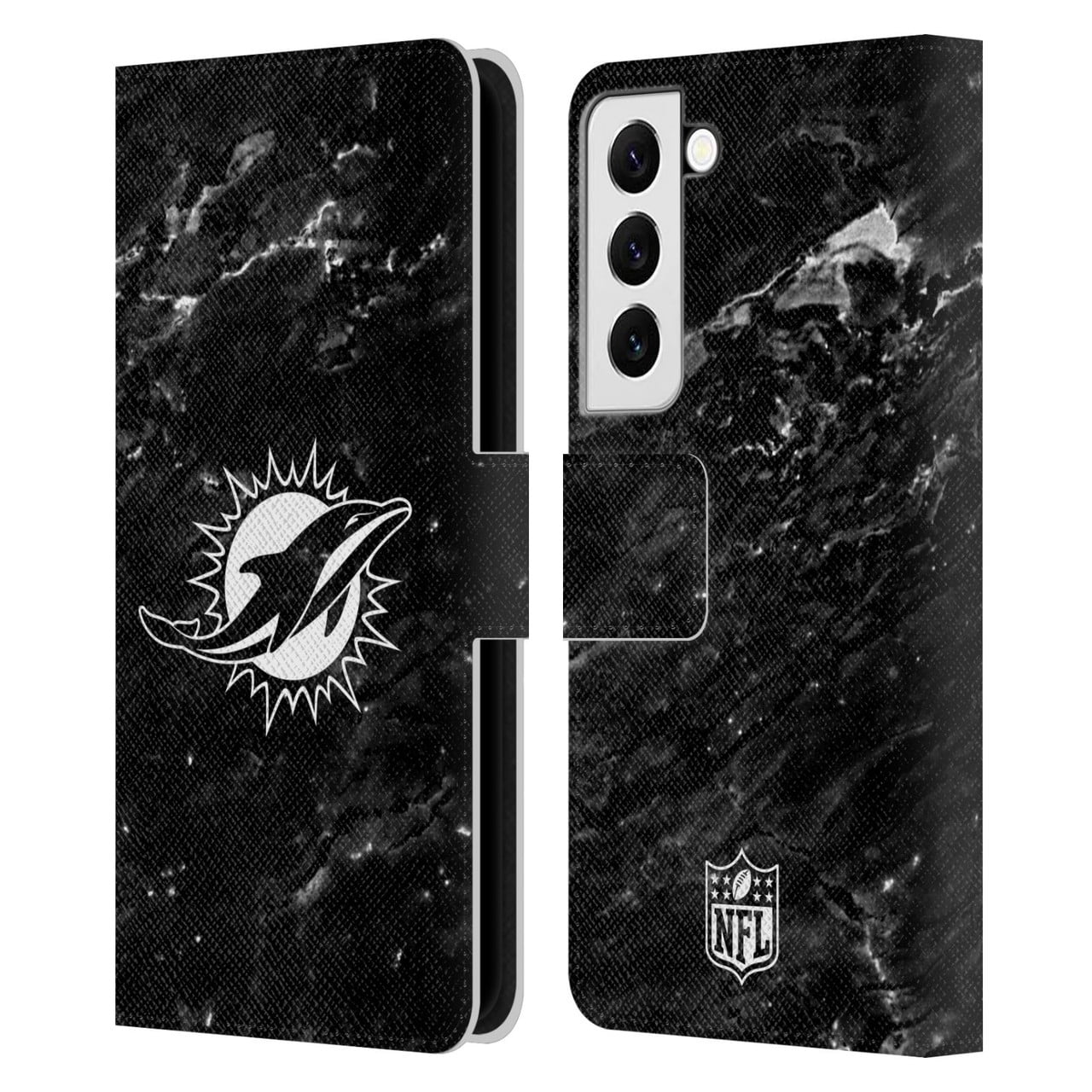 Head Case Designs NFL Miami Dolphins Artwork Marble Leather Book Wallet Case Cover For Samsung Galaxy S22 5G