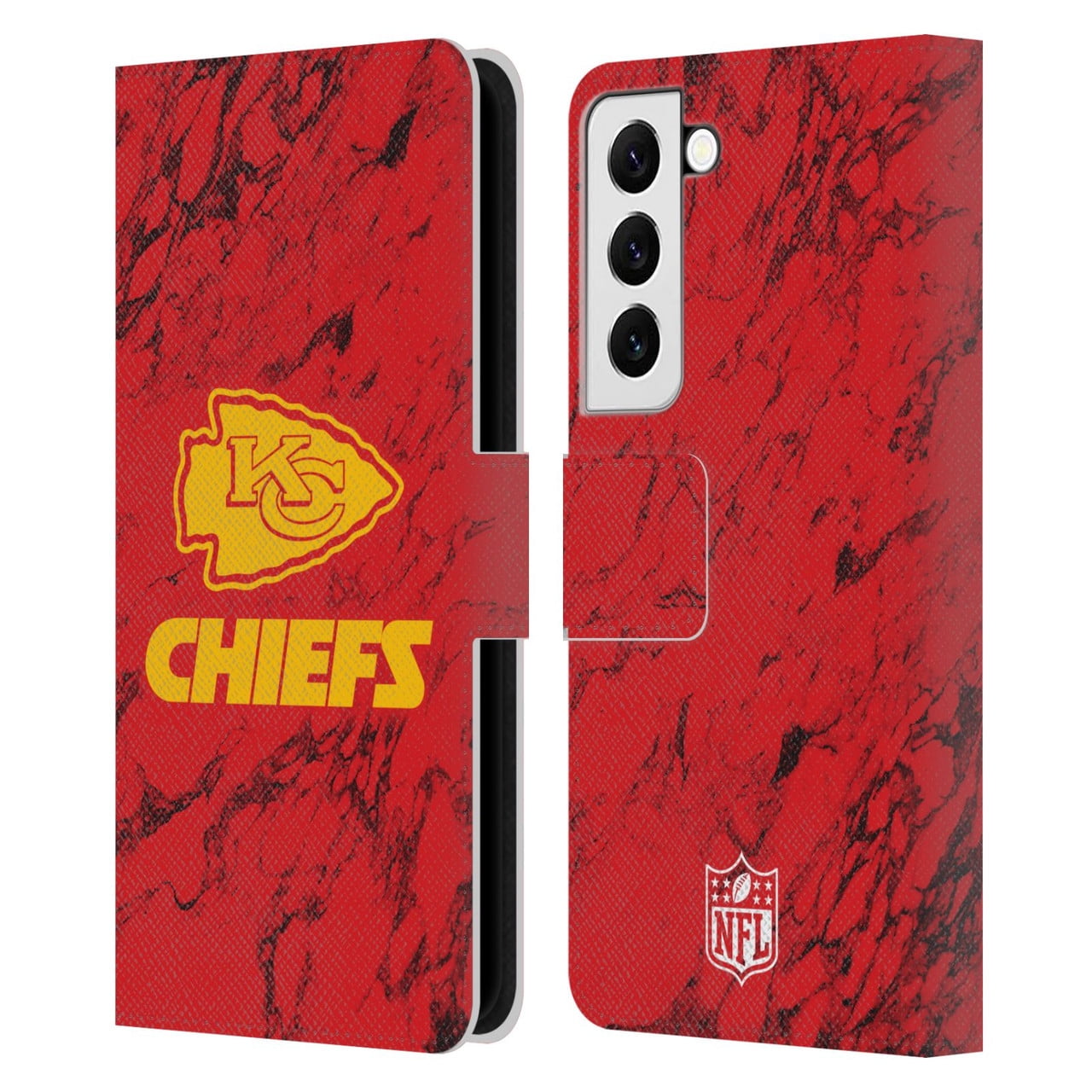 Head Case Designs NFL Kansas City Chiefs Graphics Coloured Marble Leather Book Wallet Case Cover For Samsung Galaxy S22 5G