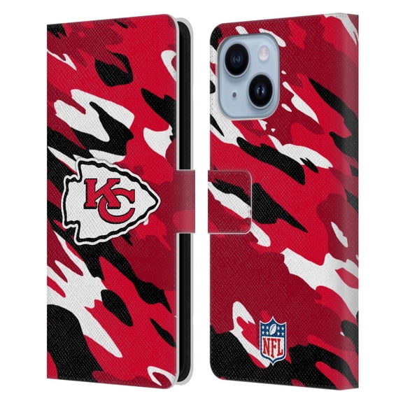 Head Case Designs NFL Kansas City Chiefs Logo Camou Leather Book Wallet Case Cover For Apple iPhone 14 Plus