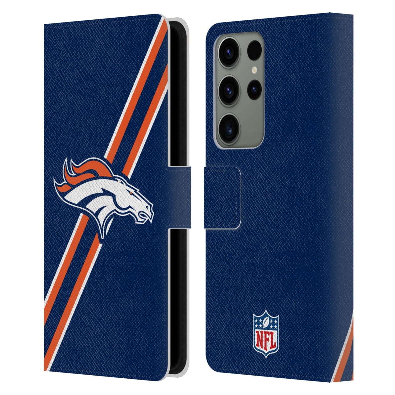 Head Case Designs NFL Denver Broncos Logo Stripes Leather Book Wallet Case Cover For Samsung Galaxy S23 Ultra 5G