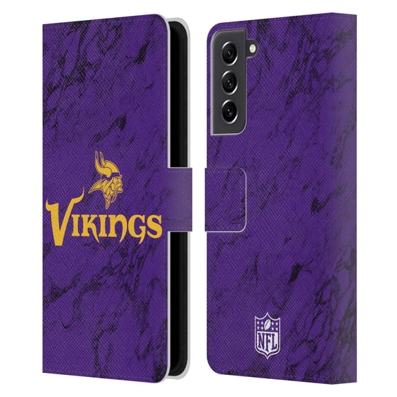 Head Case Designs NFL Minnesota Vikings Graphics Coloured Marble Leather Book Wallet Case Cover For Samsung Galaxy S21 FE 5G