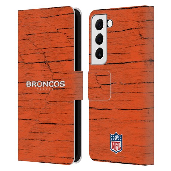 Head Case Designs NFL Denver Broncos Logo Distressed Look Leather Book Wallet Case Cover For Samsung Galaxy S22 5G