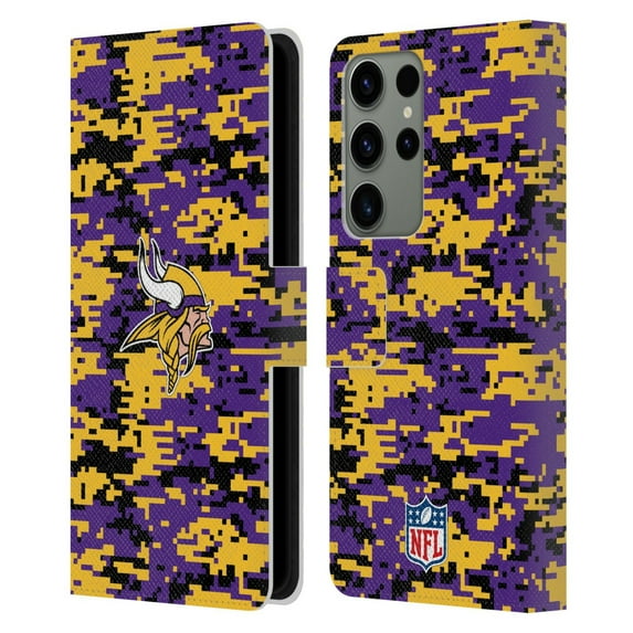 Head Case Designs NFL Minnesota Vikings Graphics Digital Camouflage Leather Book Wallet Case Cover For Samsung Galaxy S23 Ultra 5G