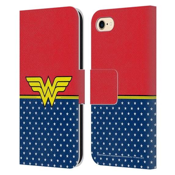 Head Case Designs Officially Licensed Wonder Woman DC Comics Logos Costume Leather Book Wallet Case Cover Compatible with Apple iPhone 7 / 8 / SE 2020 & 2022