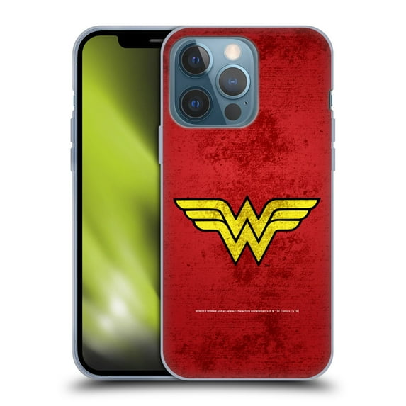 Head Case Designs Officially Licensed Wonder Woman DC Comics Logos Distressed Look Soft Gel Case Compatible with Apple iPhone 13 Pro