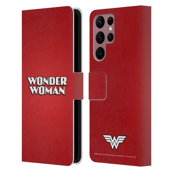 Head Case Designs Officially Licensed Wonder Woman DC Comics Logos Text Leather Book Wallet Case Cover Compatible with Samsung Galaxy S22 Ultra 5G