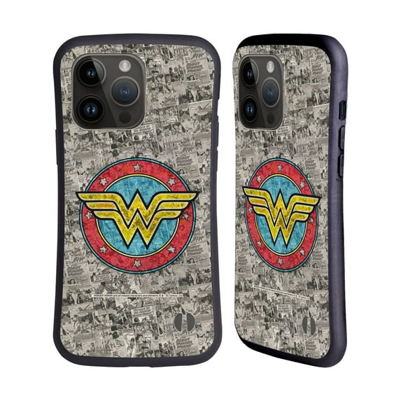 Head Case Designs Officially Licensed Wonder Woman DC Comics Vintage Art Comics Logo Hybrid Case Compatible with Apple iPhone 15 Pro Max