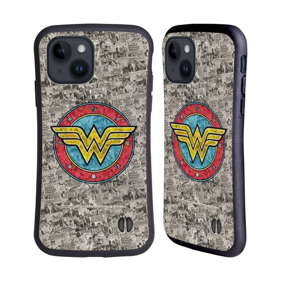 Head Case Designs Officially Licensed Wonder Woman DC Comics Vintage Art Comics Logo Hybrid Case Compatible with Apple iPhone 15