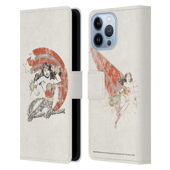 Head Case Designs Officially Licensed Wonder Woman DC Comics Vintage Art Distressed Leather Book Wallet Case Cover Compatible with Apple iPhone 13 Pro Max