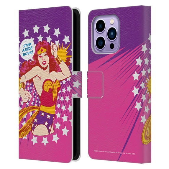 Head Case Designs Officially Licensed Wonder Woman DC Comics Vintage Art Step Aside Leather Book Wallet Case Cover Compatible with Apple iPhone 14 Pro Max