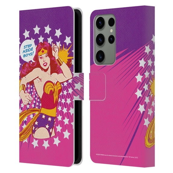 Head Case Designs Officially Licensed Wonder Woman DC Comics Vintage Art Step Aside Leather Book Wallet Case Cover Compatible with Samsung Galaxy S23 Ultra 5G