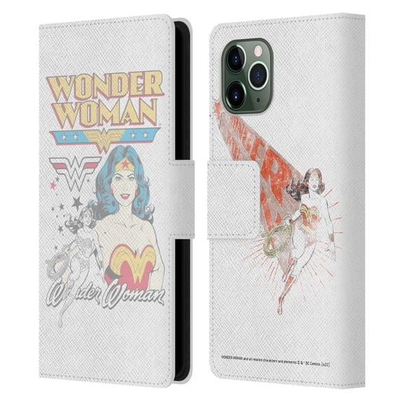 Head Case Designs Officially Licensed Wonder Woman DC Comics Vintage Art White Leather Book Wallet Case Cover Compatible with Apple iPhone 11 Pro