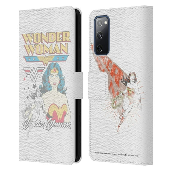 Head Case Designs Officially Licensed Wonder Woman DC Comics Vintage Art White Leather Book Wallet Case Cover Compatible with Samsung Galaxy S20 FE / 5G