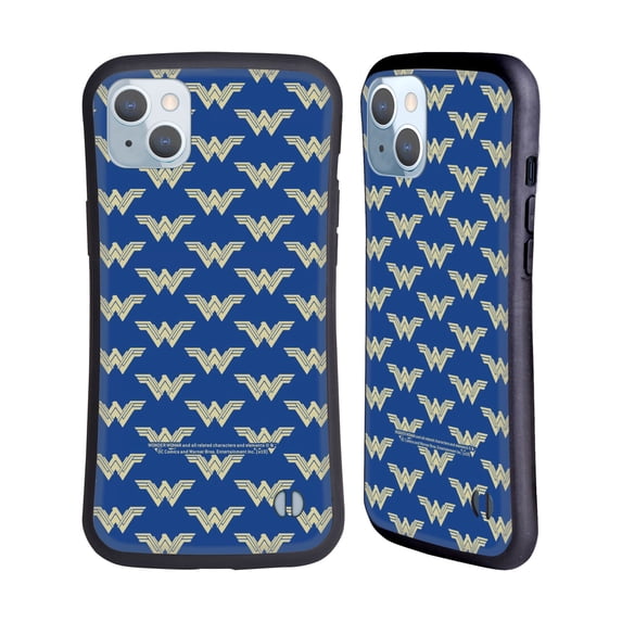 Head Case Designs Officially Licensed Wonder Woman Movie Logos Pattern Hybrid Case Compatible with Apple iPhone 14 Plus