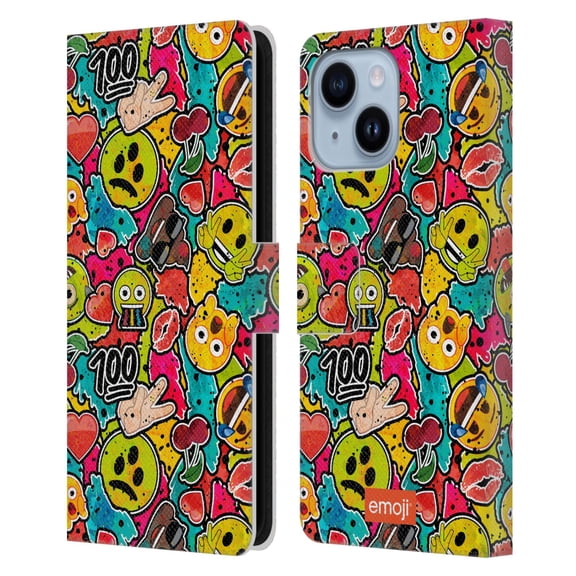 Head Case Designs Officially Licensed emoji® Graffiti Colours Leather Book Wallet Case Cover Compatible with Apple iPhone 14 Plus