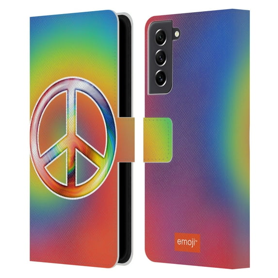 Head Case Designs Officially Licensed emoji® Hippie Chic Peace Sign Leather Book Wallet Case Cover Compatible with Samsung Galaxy S21 FE 5G
