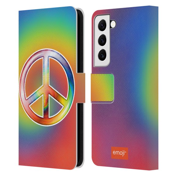 Head Case Designs Officially Licensed emoji® Hippie Chic Peace Sign Leather Book Wallet Case Cover Compatible with Samsung Galaxy S22 5G
