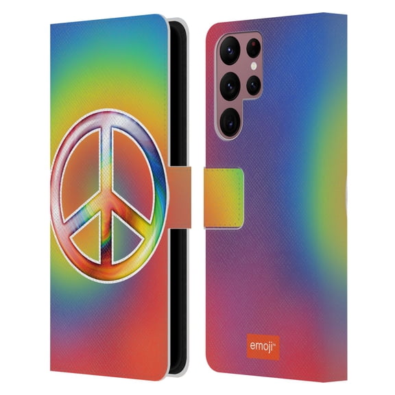 Head Case Designs Officially Licensed emoji® Hippie Chic Peace Sign Leather Book Wallet Case Cover Compatible with Samsung Galaxy S22 Ultra 5G