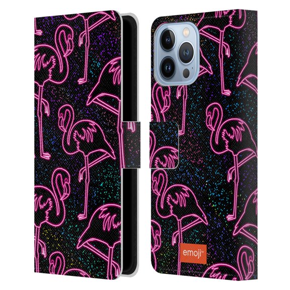 Head Case Designs Officially Licensed emoji® Neon Flamingo Leather Book Wallet Case Cover Compatible with Apple iPhone 13 Pro Max