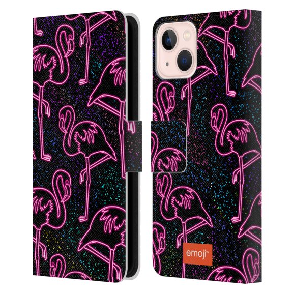 Head Case Designs Officially Licensed emoji® Neon Flamingo Leather Book Wallet Case Cover Compatible with Apple iPhone 13