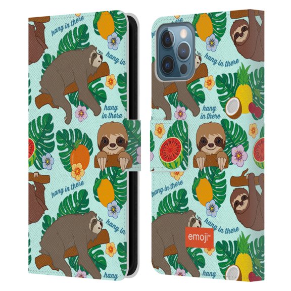 Head Case Designs Officially Licensed emoji® Sloth Tropical Leather Book Wallet Case Cover Compatible with Apple iPhone 12 / iPhone 12 Pro