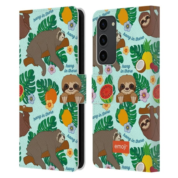 Head Case Designs Officially Licensed emoji® Sloth Tropical Leather Book Wallet Case Cover Compatible with Samsung Galaxy S23+ 5G