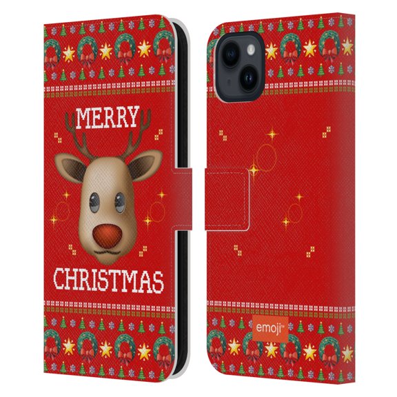 Head Case Designs Officially Licensed emoji® Ugly Christmas Reindeer Leather Book Wallet Case Cover Compatible with Apple iPhone 15 Plus