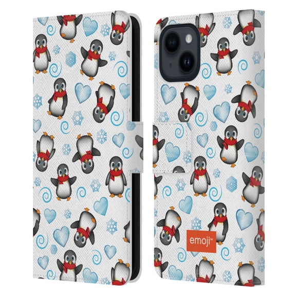 Head Case Designs Officially Licensed emoji® Winter Wonderland Penguins Leather Book Wallet Case Cover Compatible with Apple iPhone 15