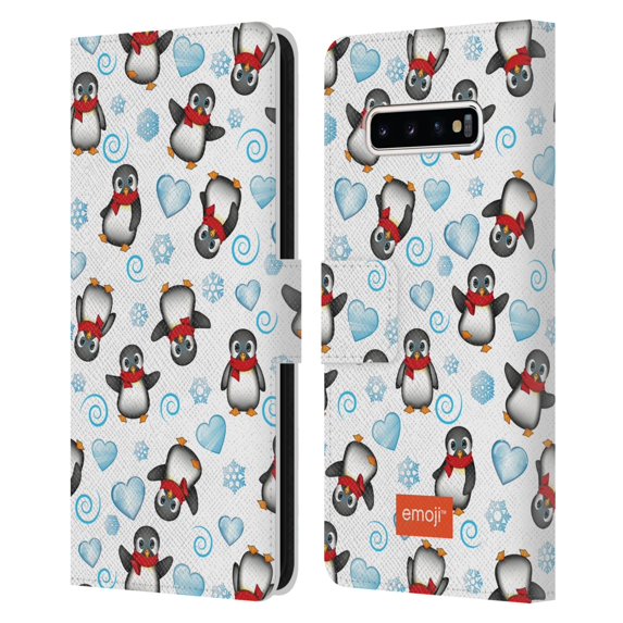 Head Case Designs Officially Licensed emoji® Winter Wonderland Penguins Leather Book Wallet Case Cover Compatible with Samsung Galaxy S10+ / S10 Plus