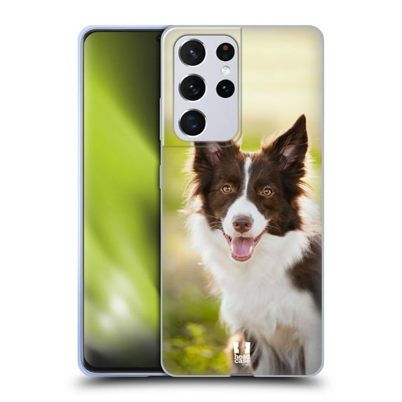 Head Case Designs Popular Dog Breeds Brown Border Collie In Summer Soft Gel Case Compatible with Samsung Galaxy S21 Ultra 5G