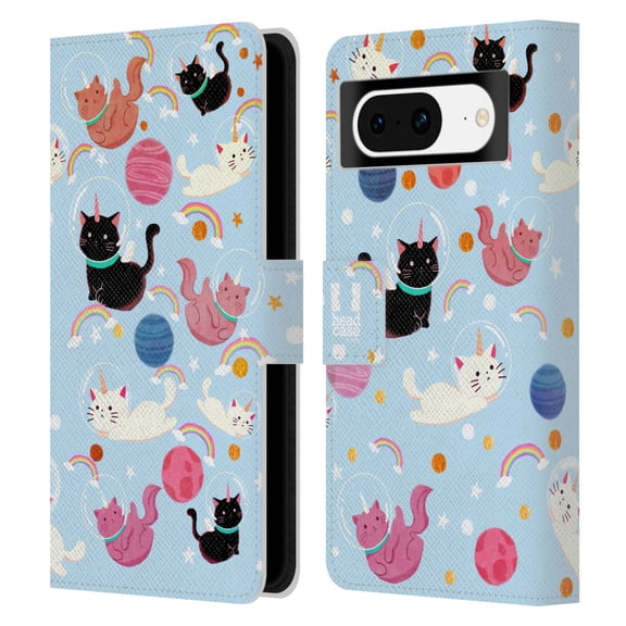 Head Case Designs Space Unicorns Cat Leather Book Wallet Case Cover Compatible with Google Pixel 8