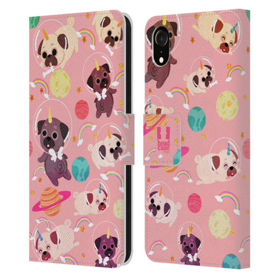 Head Case Designs Space Unicorns Pug Leather Book Wallet Case Cover Compatible with Apple iPhone XR