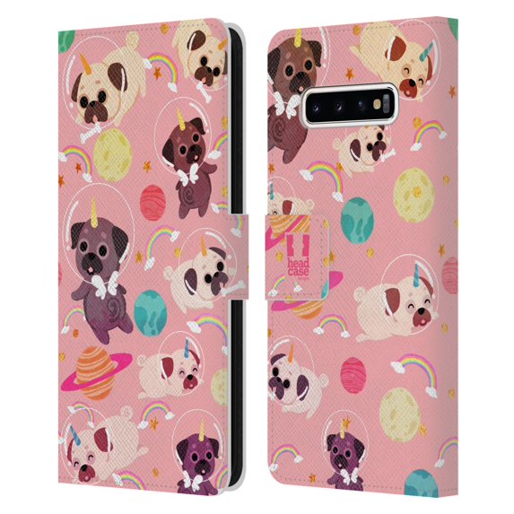 Head Case Designs Space Unicorns Pug Leather Book Wallet Case Cover Compatible with Samsung Galaxy S10+ / S10 Plus