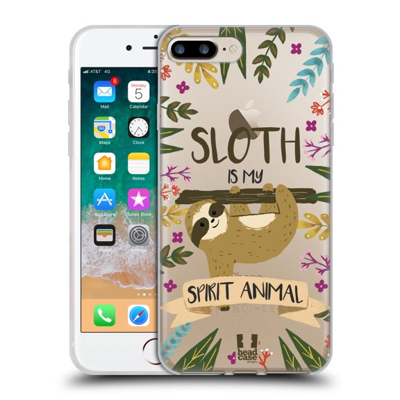 Head Case Designs Spirit Animal Illustrations Sloth Soft Gel Case Compatible with Apple iPhone 7 Plus / iPhone 8 Plus