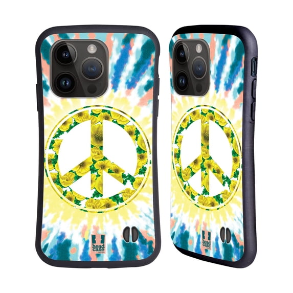 Head Case Designs Tie Dye Mix Flower Peace Sign Hybrid Case Compatible with Apple iPhone 15 Pro