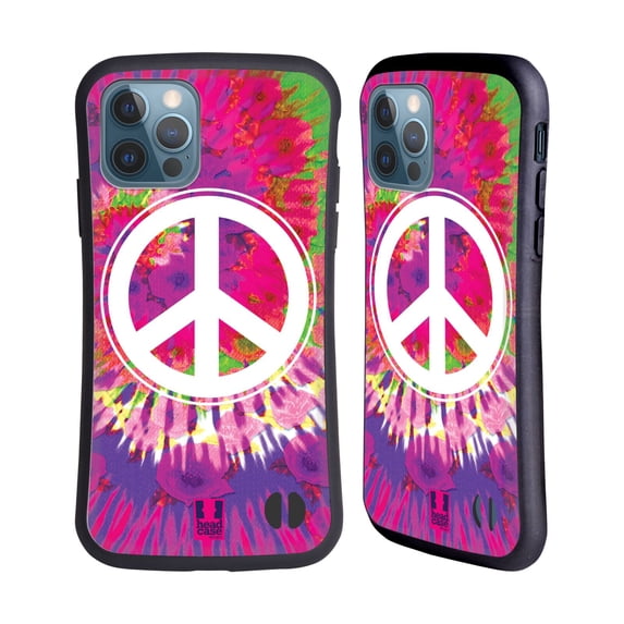 Head Case Designs Tie Dye Mix Peace Sign Hybrid Case Compatible with Apple iPhone 12 / iPhone 12 Pro