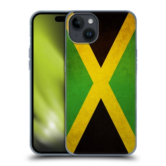 Head Case Designs Vintage Flags Jamaica Jamaican Soft Gel Case Compatible with Apple iPhone 15 Plus