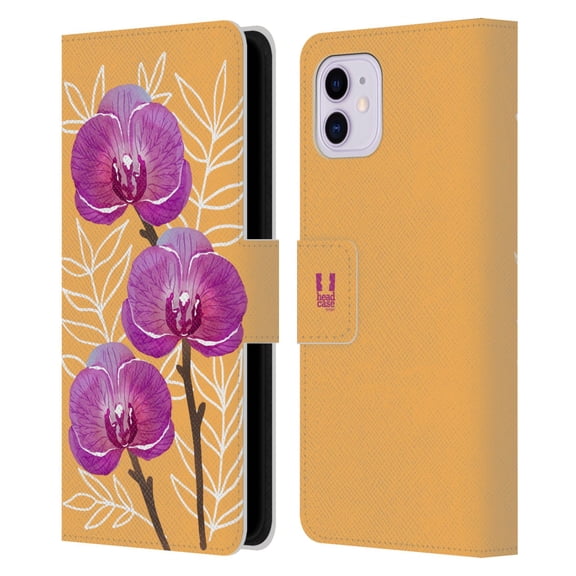Head Case Designs Watercolour Flowers 2 Orchids Leather Book Wallet Case Cover Compatible with Apple iPhone 11