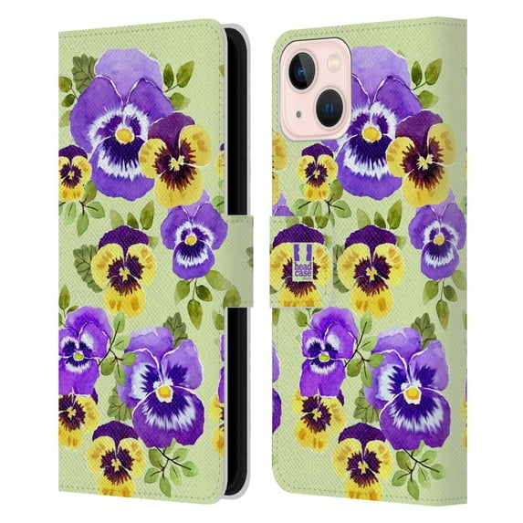 Head Case Designs Watercolour Flowers 2 Pansies Leather Book Wallet Case Cover Compatible with Apple iPhone 13
