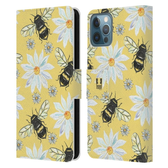 Head Case Designs Watercolour Insects Bees Leather Book Wallet Case Cover Compatible with Apple iPhone 12 / iPhone 12 Pro