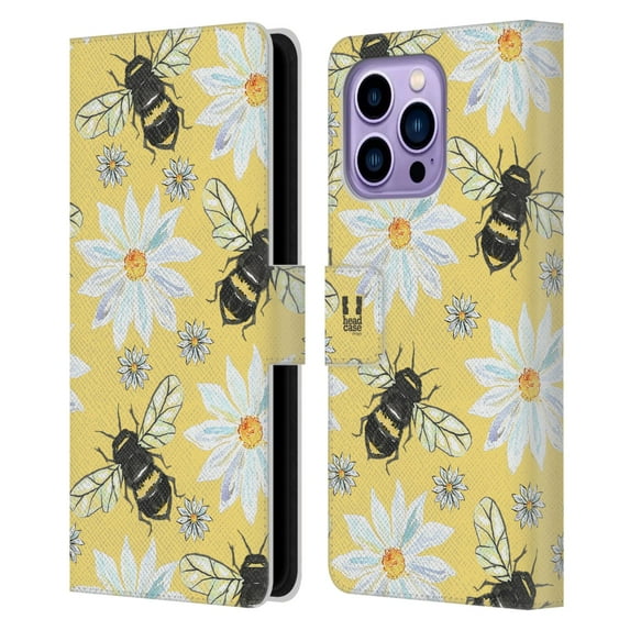 Head Case Designs Watercolour Insects Bees Leather Book Wallet Case Cover Compatible with Apple iPhone 14 Pro Max