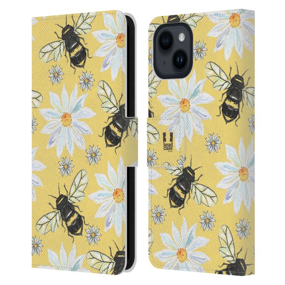 Head Case Designs Watercolour Insects Bees Leather Book Wallet Case Cover Compatible with Apple iPhone 15